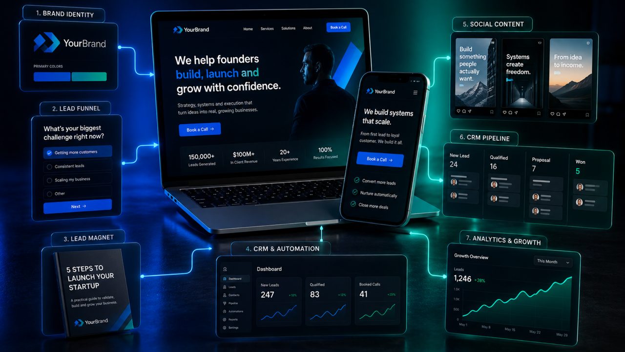 MVP startup package: brand, site, funnel, CRM and analytics